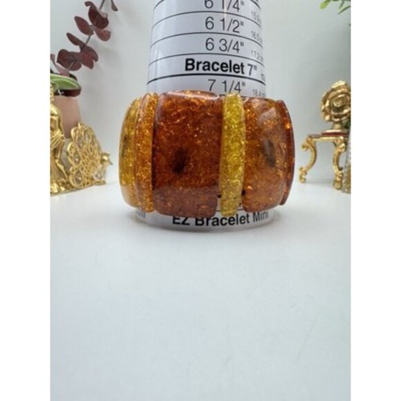 Chunky Ambar Lucite Necklace & Bracelet Large Glitter Set ArtDeco Styel 3 Tones - Picture 6 of 11